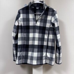 Lands' End Gray & White Plaid 1/4 Zip Pullover